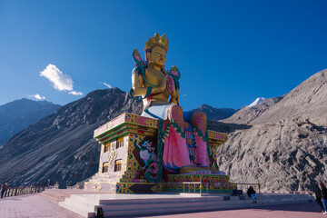 huge buddha statue at Diskit Monastery also known as Deskit Gompa is the oldest and largest...