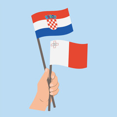 Flags of Croatia and Malta, Hand Holding flags