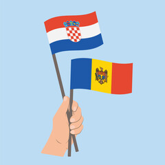 Flags of Croatia and Moldova, Hand Holding flags