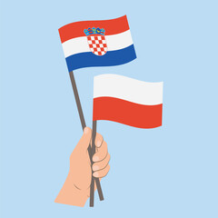 Flags of Croatia and Poland, Hand Holding flags