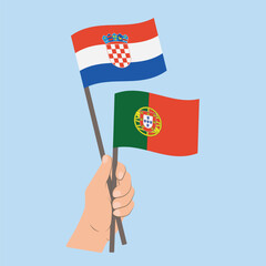 Flags of Croatia and Portugal, Hand Holding flags