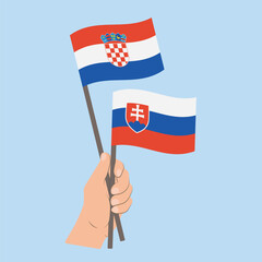 Flags of Croatia and Slovakia, Hand Holding flags