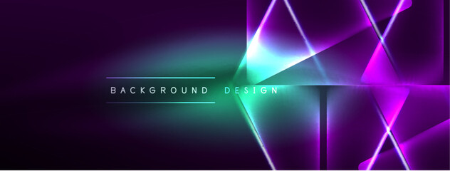 Naklejka premium Vibrant Geometric Neon Shiny Line Background. A Bold and Stunning Display of Shapes, Lines, Colors, and Glow, Perfect for Futuristic Modern Designs, Hi-tech Presentations, Technology Web Pages