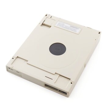 A white background with a 3.5-inch floppy disk or diskett, Generative AI.