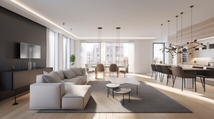 Fototapeta na wymiar Modern Scandinavian apartment living room interior design. Bright style