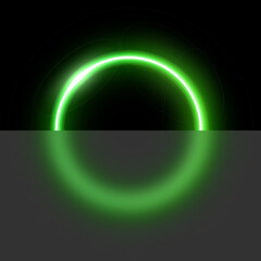 Green neon circle with glassmorphism effect vector illustration. Abstract luminous LED ring with blurred glass, shiny round frame of laser for poster or banner, futuristic techno presentation