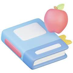 Minipack 3D school icon, book and apple