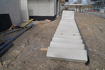 Stairs on a large construction site for housing construction