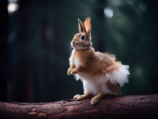 Naklejka na ściany i meble A rabbit wearing a tutu and ballet shoes, perched on the branch of a tall tree