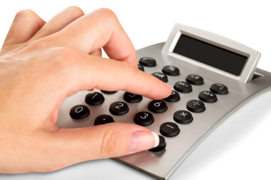 Human hand with finance a calculator with button