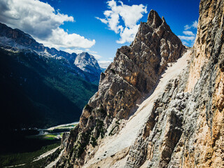 Peaks in Tofany in the dolomites. Mountains in Italy.