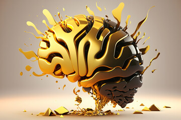 Geniusz - złota myśl - nagroda, złoty mózg - Genius - golden thought - reward, golden brain - AI Generated - obrazy, fototapety, plakaty
