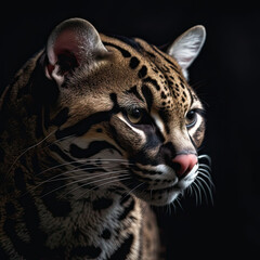 Ocelot Portrait on Black Background - Made with Generative AI