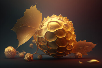 Złota malina - ekskluzywny owoc, złoty zbiór - Golden raspberry - exclusive fruit, golden harvest - Generative - obrazy, fototapety, plakaty