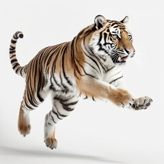 Obraz premium Bengal Tiger Action Shot on White Background - Made with Generative AI