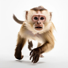 Capuchin Monkey Action Shot on White Background - Made with Generative AI