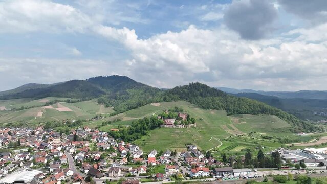 Drone flight with castle Germany Black Forest
