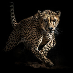 Fototapeta na wymiar Cheetah Action Shot on Black Background - Made with Generative AI