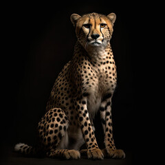 Cheetah Full Body on Black Background - Made with Generative AI