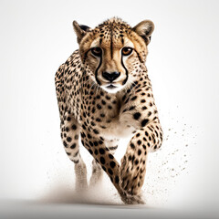 Cheetah Action Shot on White Background - Made with Generative AI