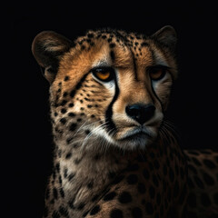 Cheetah Portrait on Black Background - Made with Generative AI