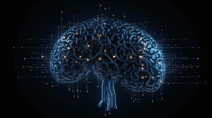 Artificial intelligence blended with the human brain. Technology background. 