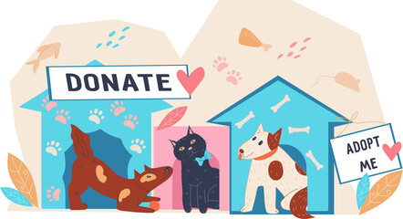 Animals shelter banner or poster design for pets adoption and money fundraising and charity.