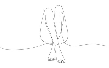 Female legs. Continuous line drawing of naked women legs. Minimalist black linear sketch isolated on white background.