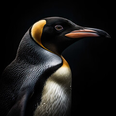 Emperor Penguin Portrait on Black Background - Made with Generative AI