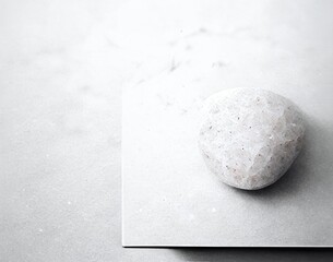 Abstract background of white round pebble on white square plinth.