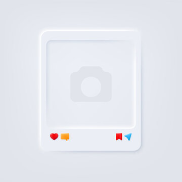 Social media photo frame with heart like button neumorphism illustration