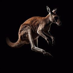 Kangaroo Action Shot on Black Background - Made with Generative AI
