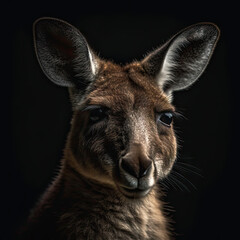 Kangaroo Portrait on Black Background - Made with Generative AI