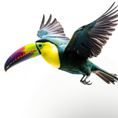 Keel-Billed Toucan Action Shot on White Background - Made with Generative AI