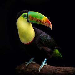 Keel-Billed Toucan Full Body on Black Background - Made with Generative AI