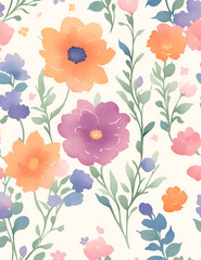 Obraz premium flower, pattern, floral, seamless, nature, vector, rose, design, leaf, wallpaper, spring, summer, art, illustration, pink, flowers, decoration, card, plant, blossom, garden, bouquet, vintage, flora, t