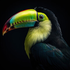 Keel-Billed Toucan Portrait on Black Background - Made with Generative AI