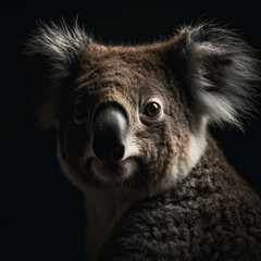 Koala Portrait on Black Background - Made with Generative AI