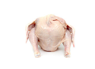 Broiler chicken carcass on a white background, dietary chicken meat.