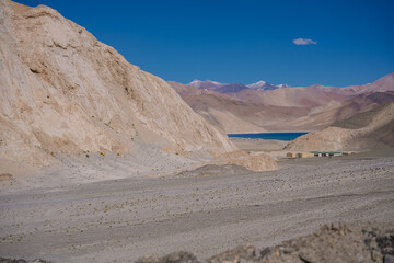 mountains and blue sky, beautiful scenery on the way to Pangong lake, Ladakh, India