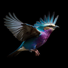 Lilac-Breasted Roller Action Shot on Black Background - Made with Generative AI