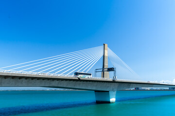 青空のもと楽しいバス旅行