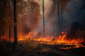 The forest is burning. Fire in the forest. AI Generated