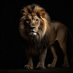 Fototapeta na wymiar Lion Portrait on Black Background - Made with Generative AI