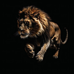Lion Action Shot on Black Background - Made with Generative AI