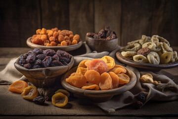 Fototapeta premium Lots of dried fruit. AI Generated