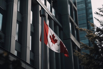 Canadian flag on the house. AI Generated