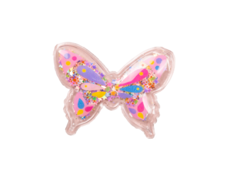 isolated pink butterfly with glitter and beads inside, handmade decoration accessory