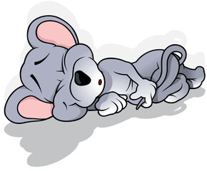 Cute Gray Sleeping Mouse on the Ground