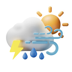3D Icon Day Thunder Rain Windy Weather Forecast